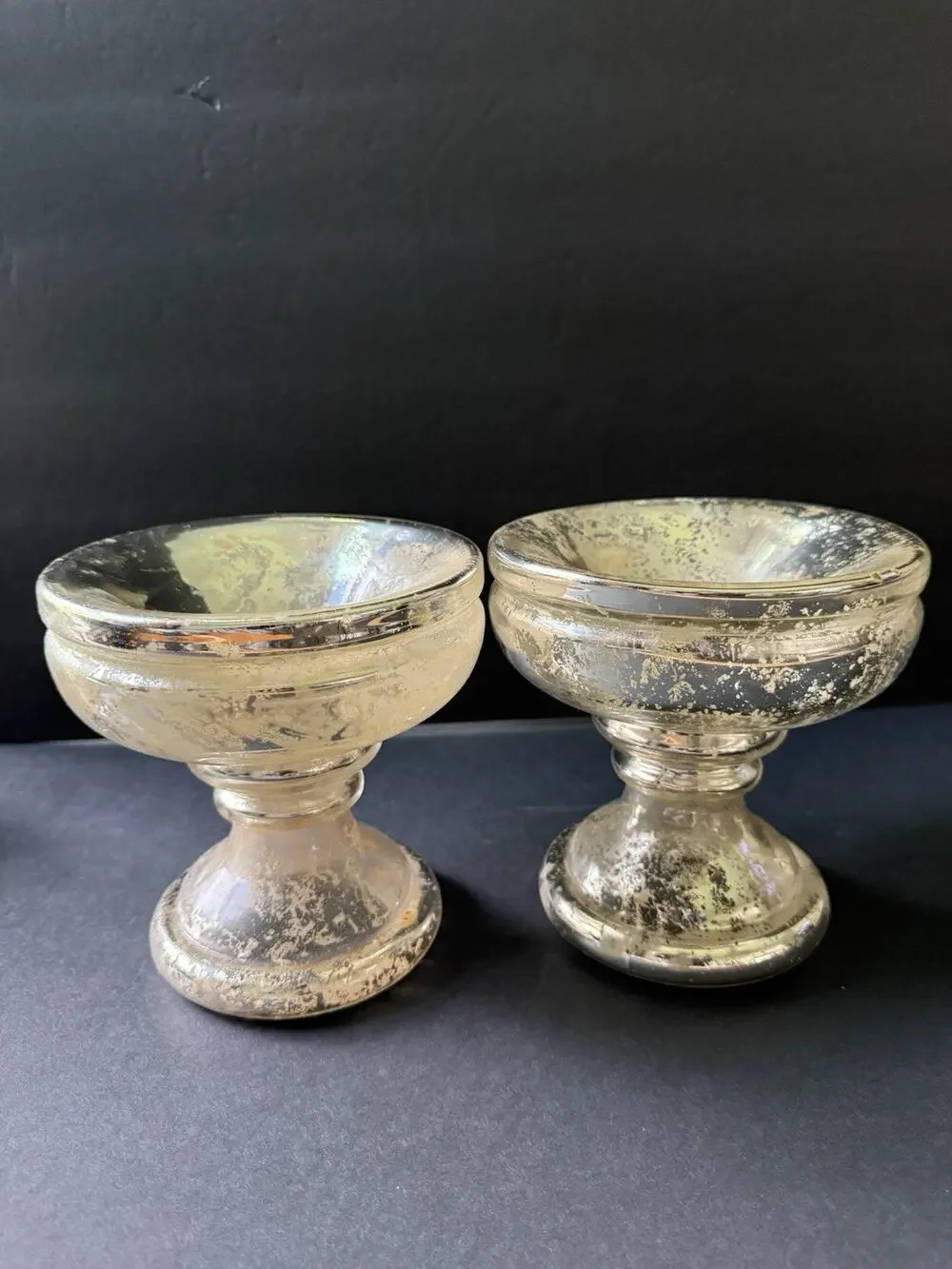 Pottery Barn Mercury Glass Footed Pedestal Silver Decorative Bowl Candle Holder
